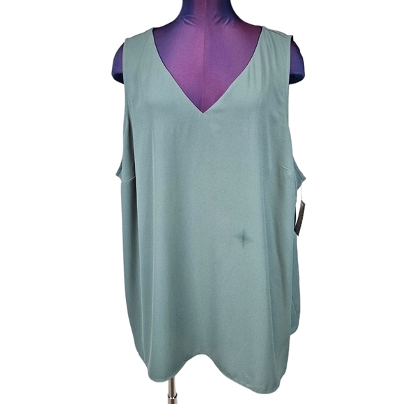 NWT Nine West Dusty‎ Teal V-Neck Chiffon Sleeveless Blouse Size 3X Women's - Picture 8 of 8